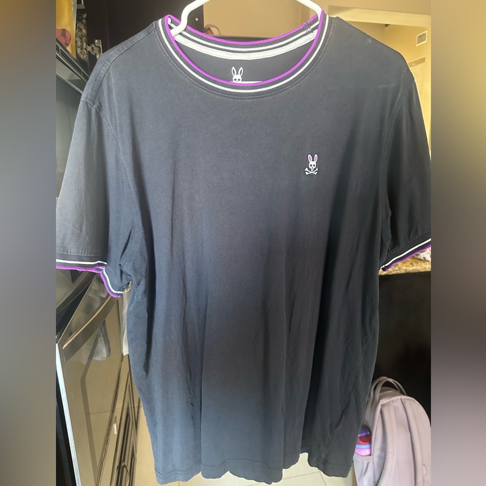 Psycho Bunny Black and Purple Short Sleeve Tee with bunny logo Mens t shirt siz6